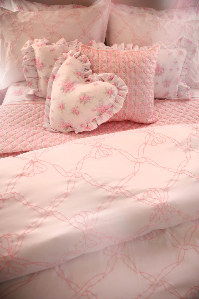 Embroidered Bow Duvet Cover Set with Sham - Elegant Floral Embroidery Bedding Collection for Master Bedroom, Guest Room & Dorm Decor