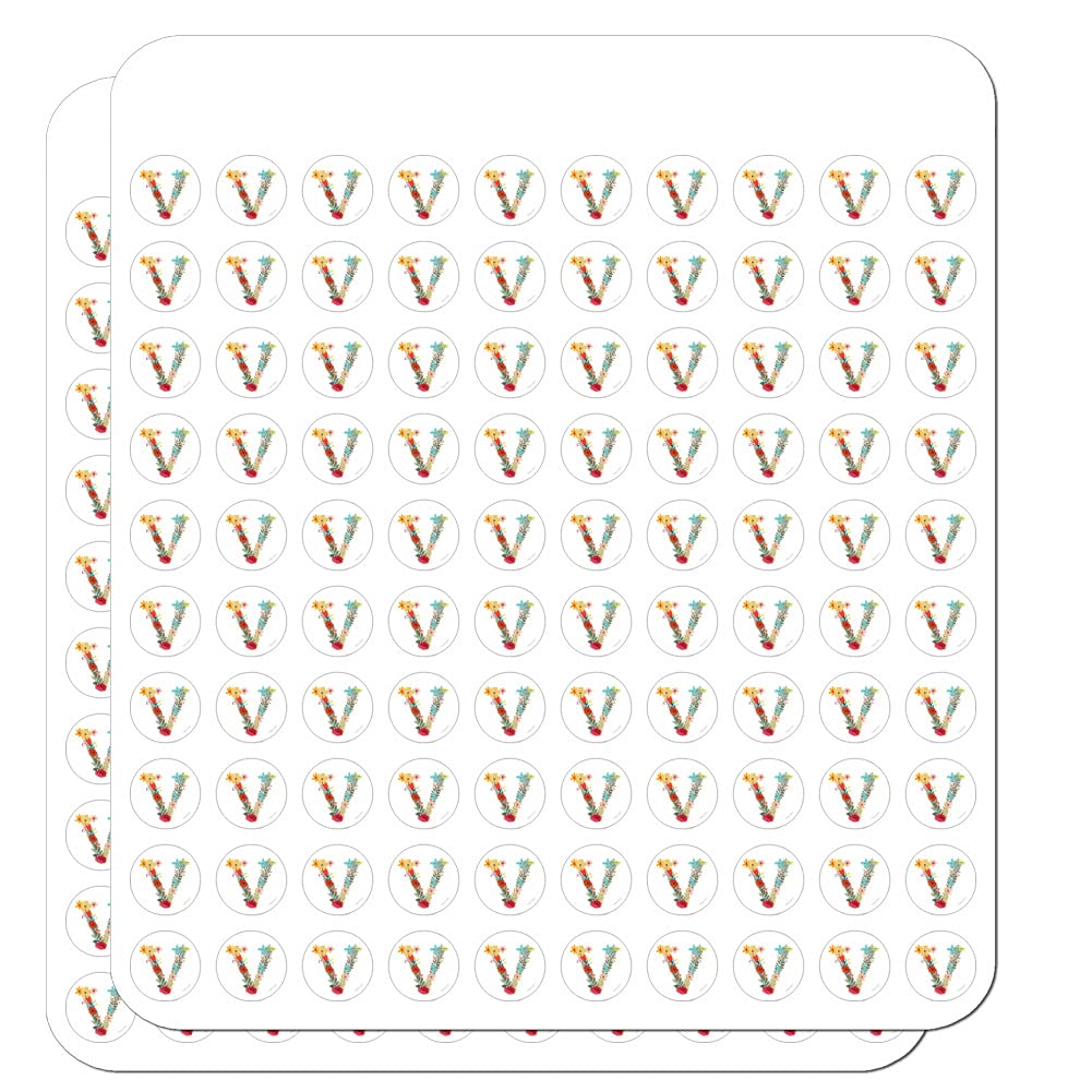 Floral Monogram Letter V Stickers for Planners, Calendars, Scrapbooking & DIY Crafts - Perfect for Bullet Journals, Scrapbook Pages, Gift Wrapping & Home Decor