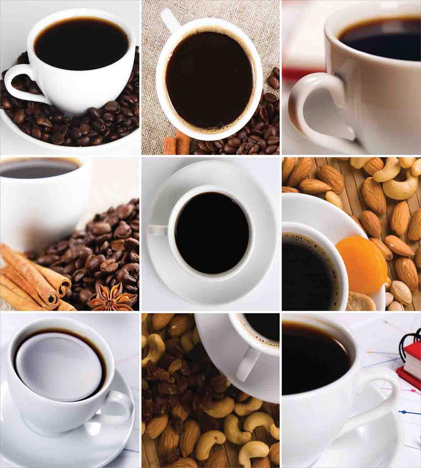 Ambesonne Coffee Lover Duvet Cover Set - Modern Coffee Mugs Collage with Almonds, Cashews & Beans Design - 3 Piece Queen Size Bedding Set with 2 Pillow Shams in White, Black & Brown | Perfect for Coffee Themed Bedrooms, Gift for Baristas & Cozy Home Decor