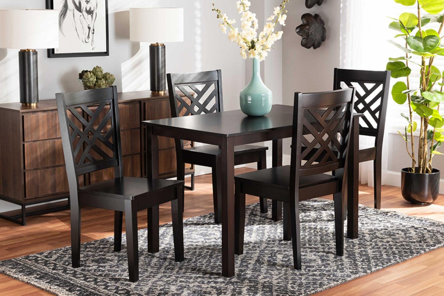 Baxton Studio Ani Modern 5-Piece Dark Brown Wood Dining Set - Contemporary Kitchen Table & Chairs for Small Spaces & Apartments