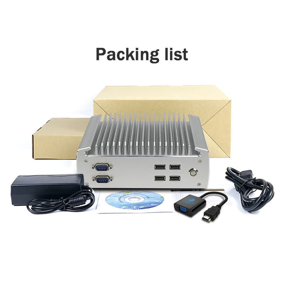 Fanless Industrial Mini PC - Windows 10 Pro, Intel Celeron J1900 Quad-Core, Dual LAN, 6 COM Ports (RS232/RS485), 6 USB Ports - Ideal for Digital Signage, Factory Automation & Embedded Systems (Barebone - No RAM/Storage)