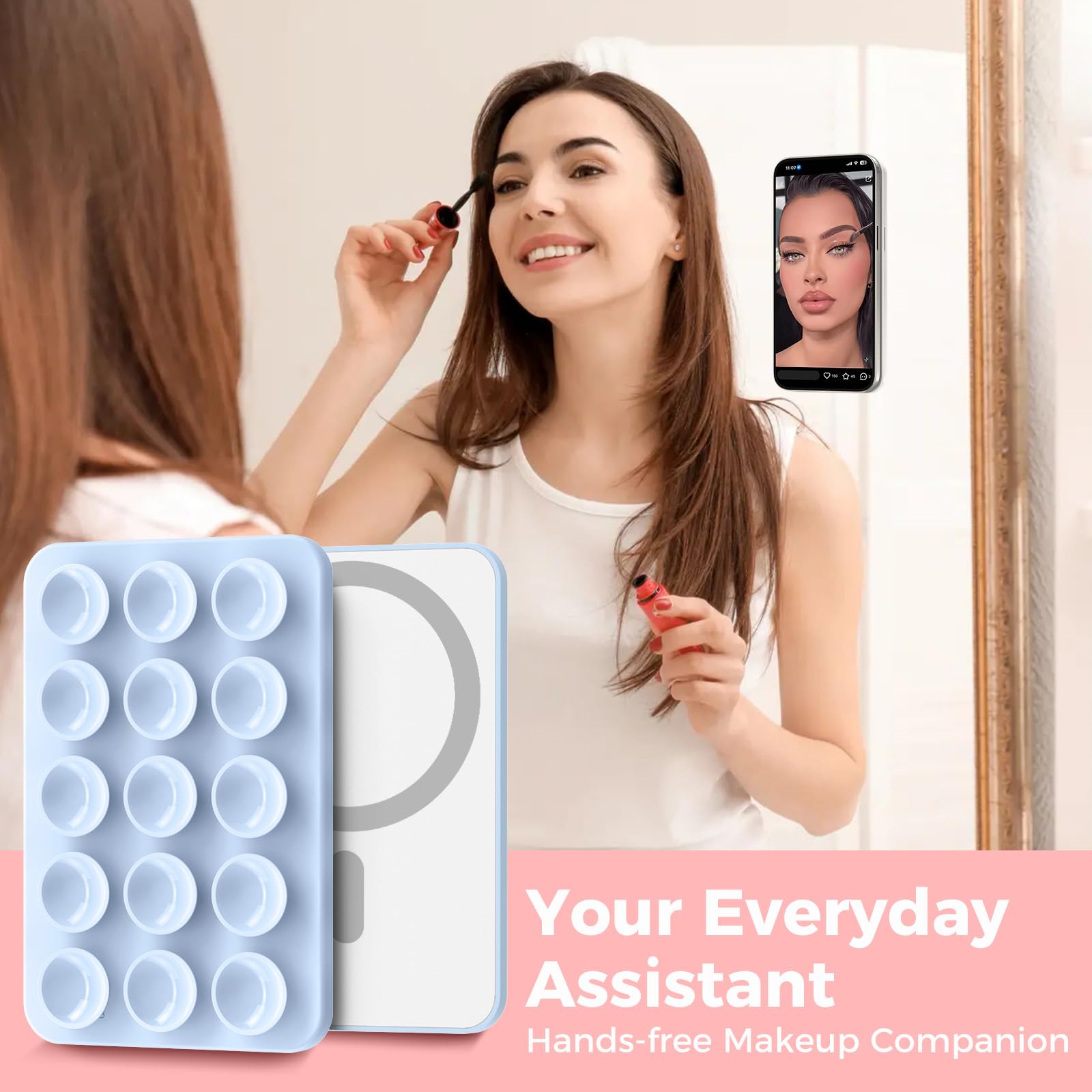 AHASTYLE Magnetic Silicone Suction Phone Case Stand for iPhone 16/15/14/13/12 Series - MagSafe Compatible Shower Phone Holder with Mirror for TikTok Videos, Selfies & Hands-Free Viewing in Car, Kitchen & Bathroom