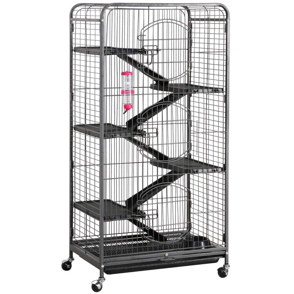 Topeakmart 52-Inch Large 6-Tier Metal Ferret Cage Playpen - Small Animal Hutch with 3 Doors, Food Bowl, Water Bottle & Tray - Rolling Pet Home for Chinchillas, Squirrels & Small Pets (Black, Easy Assembly) - Perfect for Indoor/Outdoor Play, Pet Safety & Comfortable Living Space