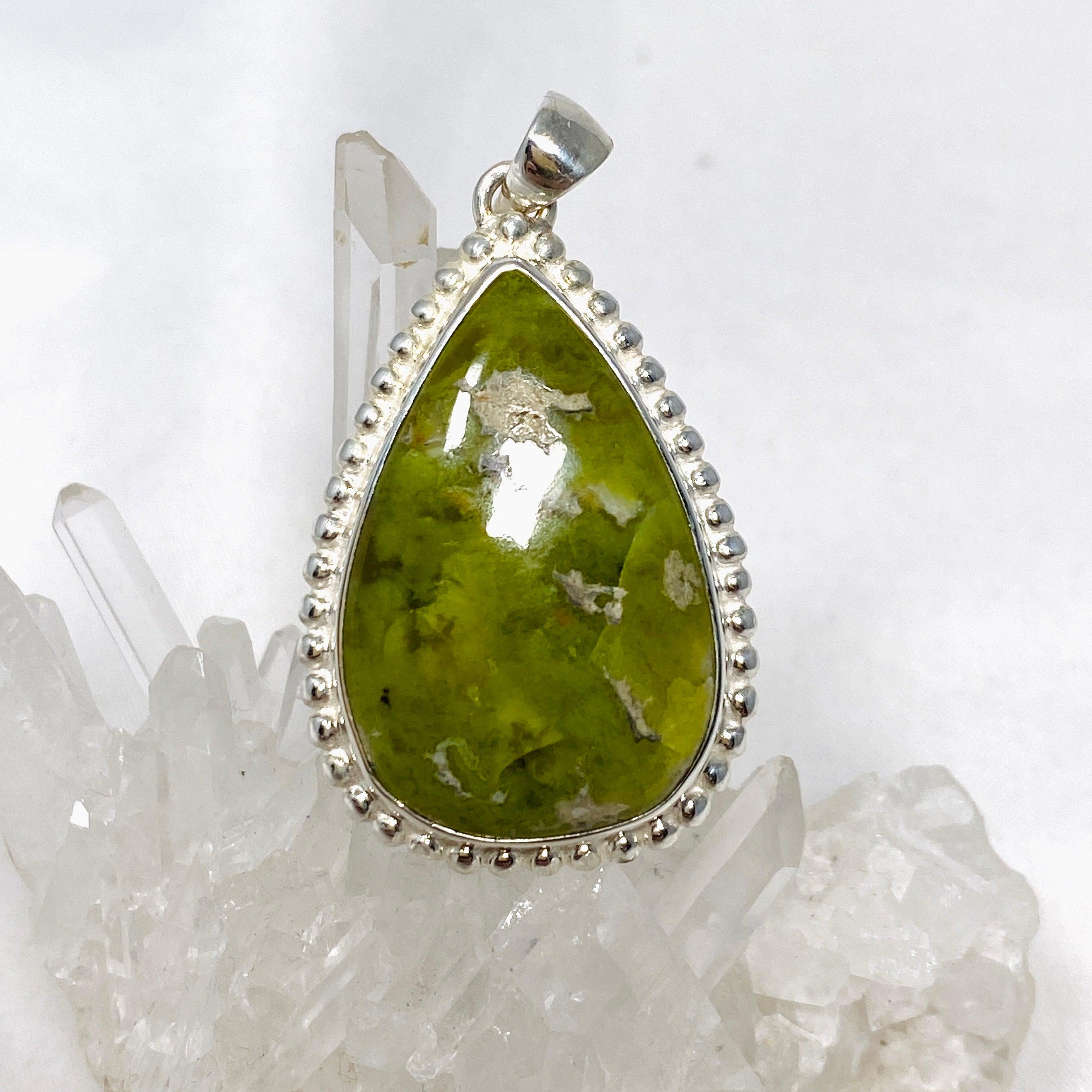 Natural Green Opal Teardrop Pendant from Madagascar - Handcrafted Sterling Silver Jewelry KPGJ4545 | Perfect for Gift Giving, Special Occasions & Boho Fashion