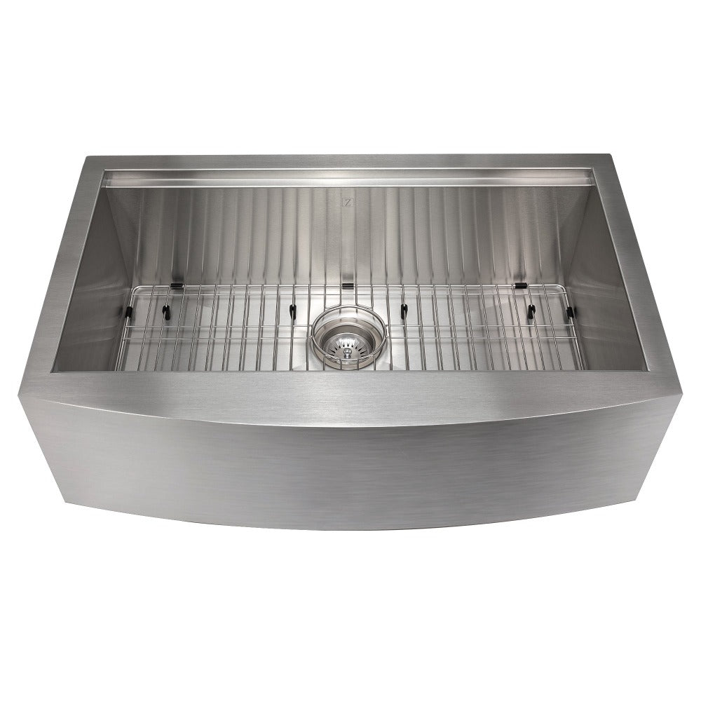 ZLINE Moritz 33-inch Farmhouse Apron Front Stainless Steel Kitchen Sink - Single Bowl Design with Bottom Grid & Accessories (SLSAP 33) - Perfect for Rustic & Modern Farmhouse Kitchens, Renovations & DIY Projects