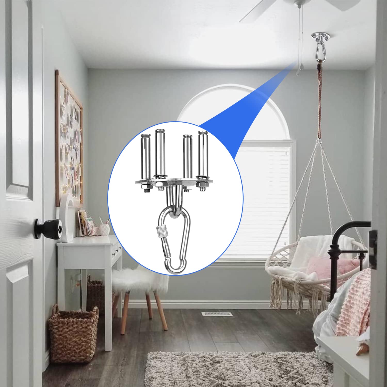 Powmag 2-Pack Stainless Steel Ceiling & Wall Hooks for Hanging Chairs - Heavy Duty Wall Anchor with Screws - Perfect for Hammocks, Swings, and Indoor/Outdoor Decor