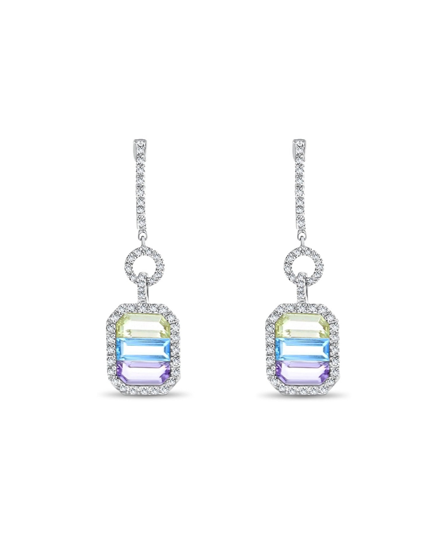 Lavender Quartz Pink Amethyst Blue Topaz Diamond Drop Earrings for Women - Elegant Dangle Earrings for Wedding, Party & Evening Wear