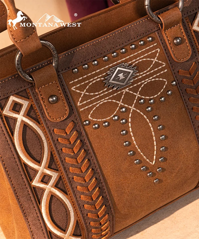 Montana West Southwestern Diamond Cross Stitch Concealed Carry Tote Bag for Women - Stylish & Spacious Purse with Hidden Gun Compartment for Everyday Carry, Travel & Outdoor Activities