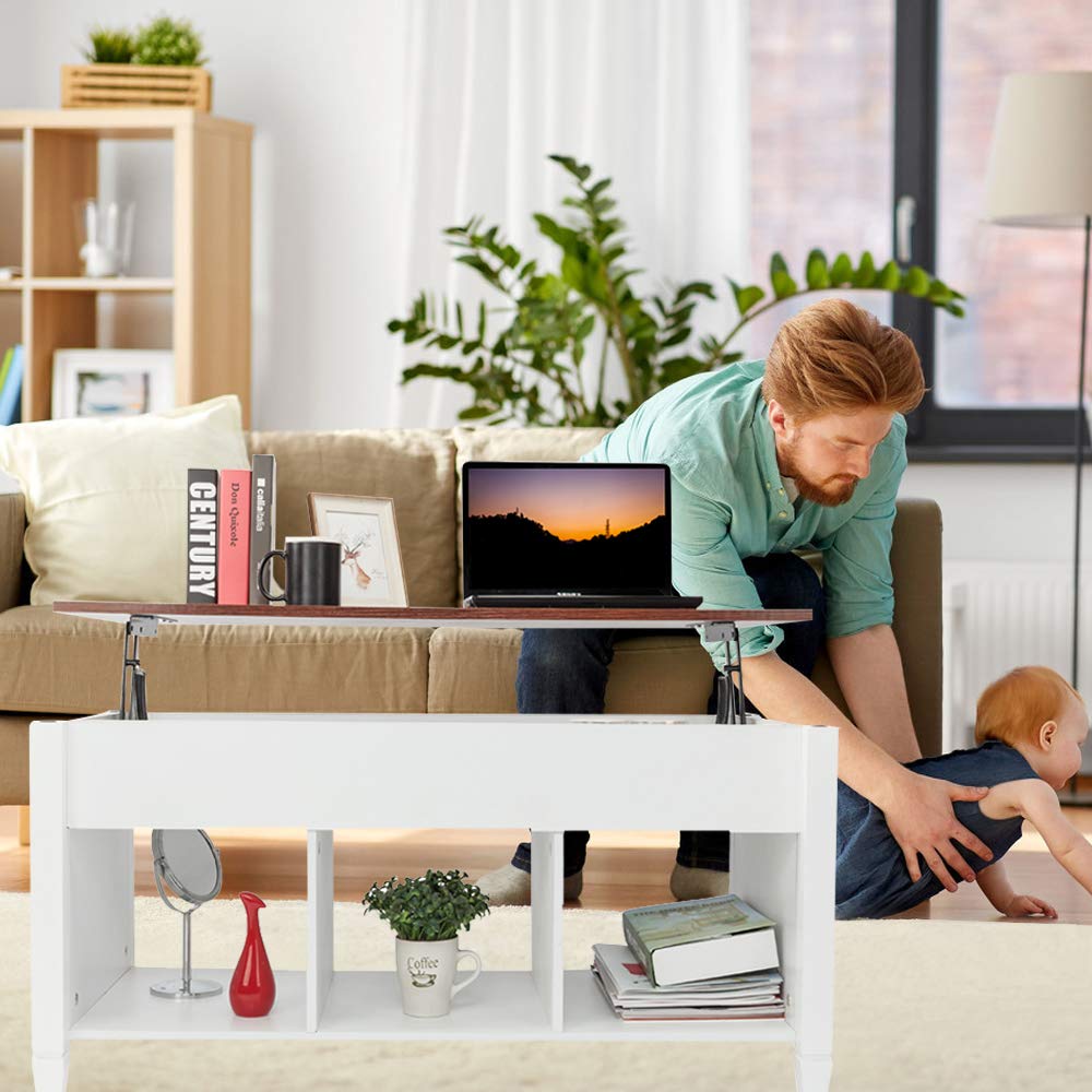 Modern Lift-Top Coffee Table with Hidden Storage - Wood & Metal End Table, Convertible Dining Desk & Side Table - E1 Board & Iron Frame for Living Room, Office, or Bedroom - Perfect for Small Spaces, Work from Home & Entertaining Guests