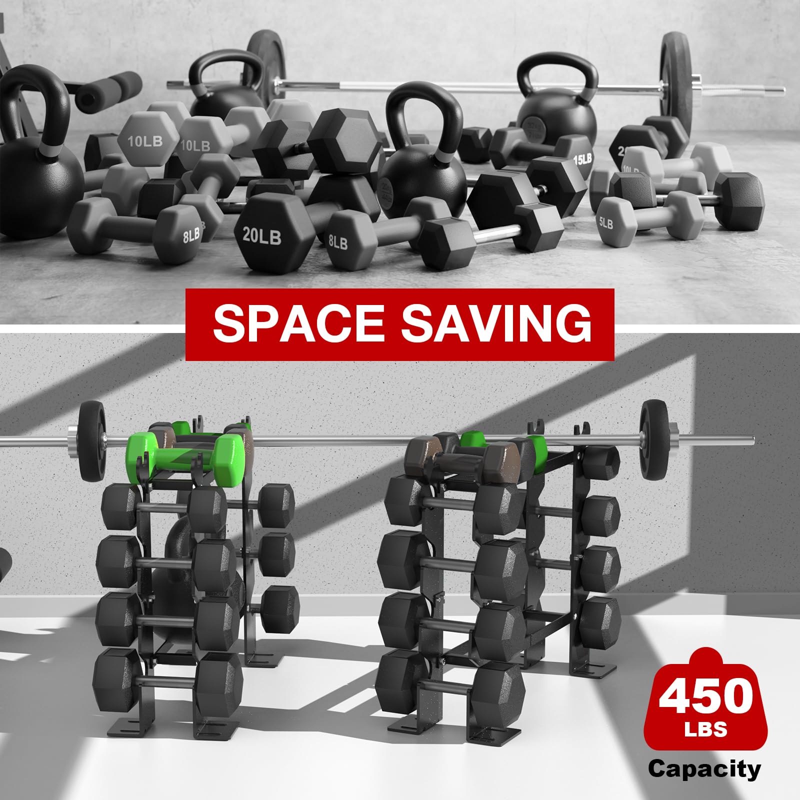 Dumbbell Rack Stand - 5-Tier 450LBS Capacity Weight Storage Organizer for Home Gym (Red & Black) | Heavy Duty Dumbbell Holder for Strength Training | Fits 8-30 LBS Dumbbells | Perfect for Garage, Basement & Home Workout Spaces