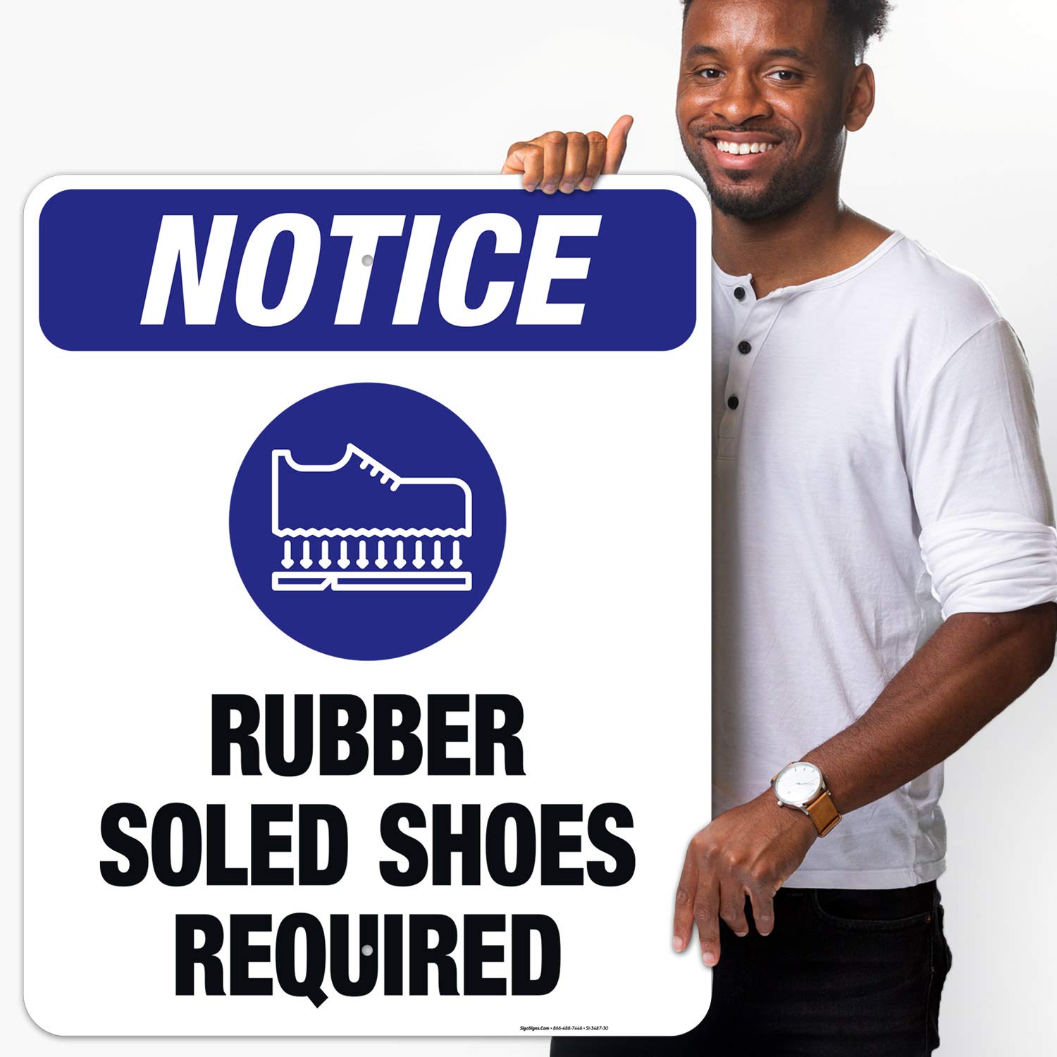 OSHA Compliant Rubber Soled Shoes Required Sign - 24x30 Inch Rust-Free .063 Aluminum Safety Sign - Fade Resistant for Indoor/Outdoor Use - Made in USA - Perfect for Factories, Warehouses & Construction Sites