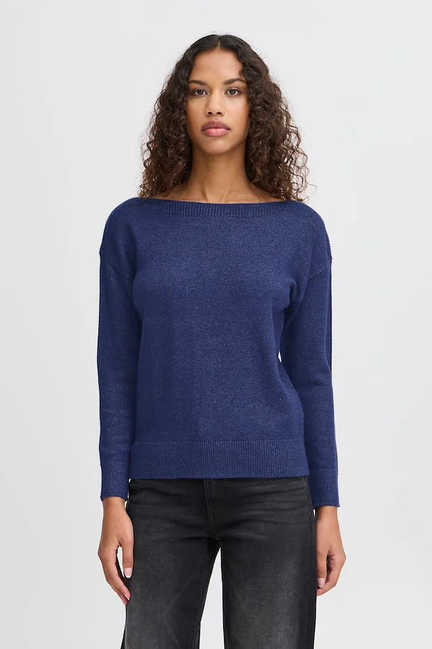 Ella Boat Neck Jumper - Medieval Blue Women's Sweater | Perfect for Casual Wear, Office Outfits & Autumn Fashion