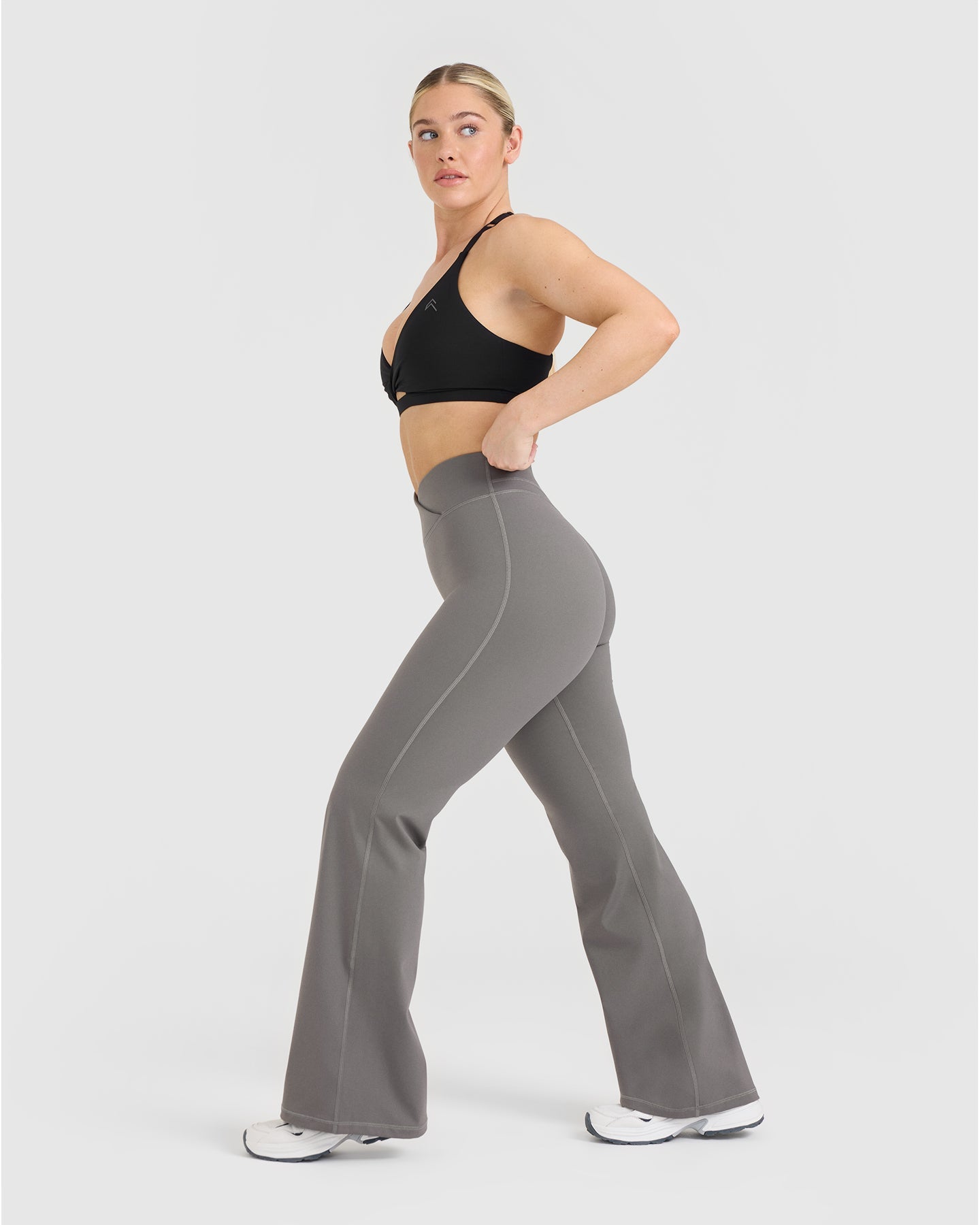 Unified Wrap Flared Bottoms Women's Pants | Ash Grey High Waist Yoga Lounge Pants for Casual Wear & Workout