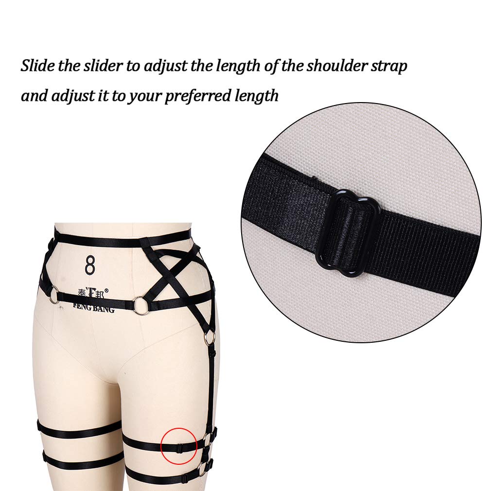 Women's Gothic Pentagram Harness Garter Belt - Punk Lingerie Adjustable Thigh Straps & Waist Cincher for Stockings | Perfect for Halloween, Cosplay, BDSM & Alternative Fashion