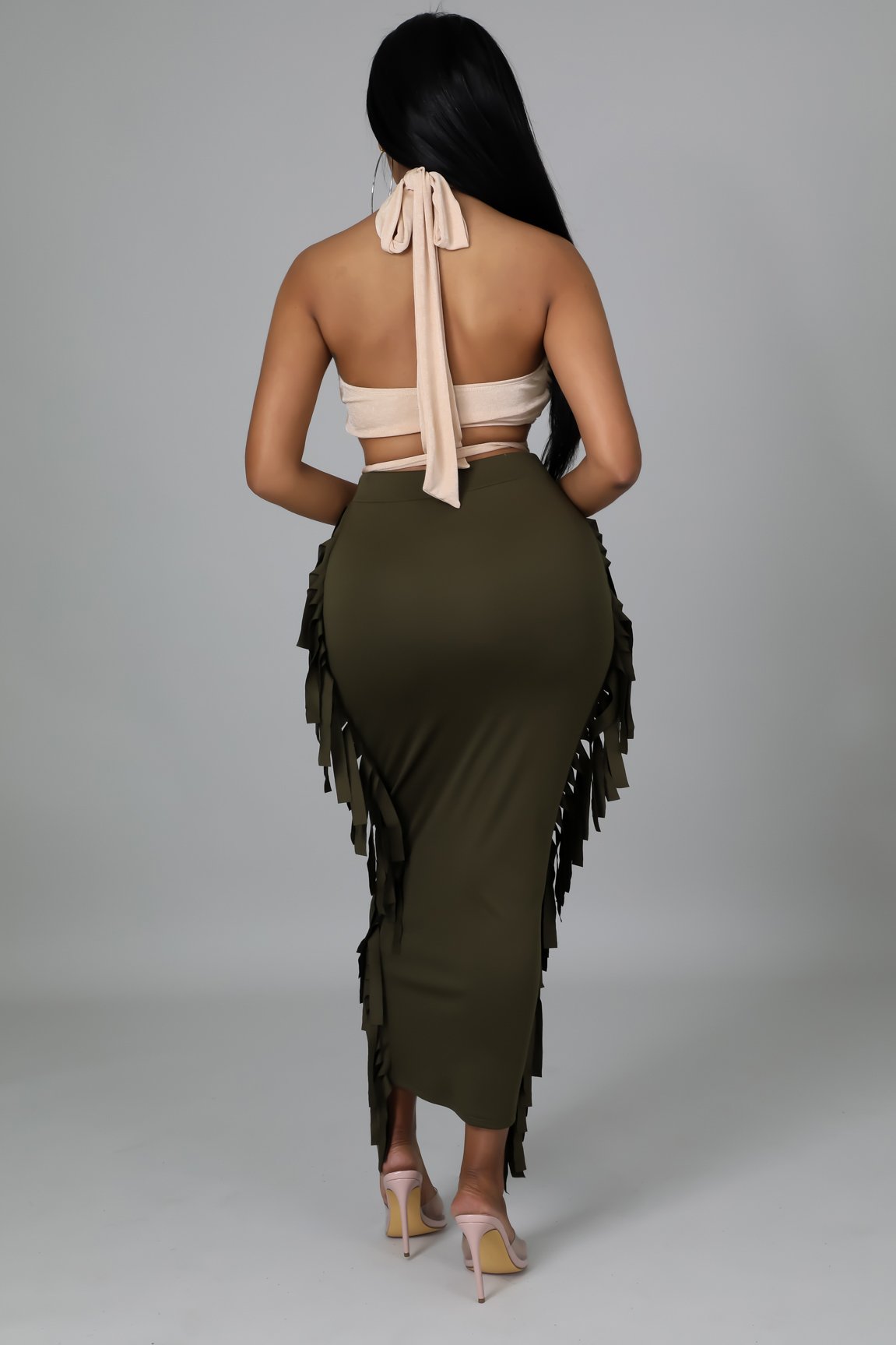Camala Skirt in Olive Green - Women's A-Line Midi Skirt for Casual Wear, Office & Spring Outfits
