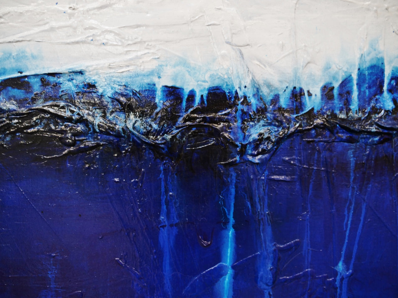 Raw Blue Jazz 160cm x 60cm Blue White Textured Abstract Canvas Wall Art - Perfect for Living Room, Bedroom & Office Decor