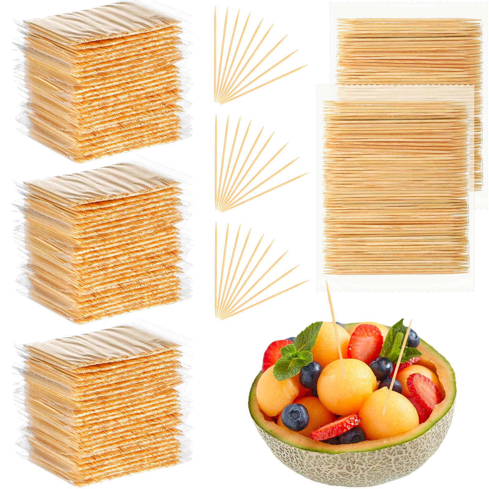 30,000 Bulk Bamboo Toothpicks - Double Pointed Round Wooden Toothpicks for Teeth Cleaning, Appetizers & Travel | 100-Piece Individually Wrapped Packs | Eco-Friendly Kitchen & Party Supplies for Home, Restaurants & Picnics