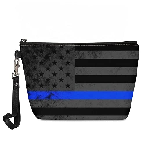 COEQINE PU Leather Cosmetic Bag for Women - Large Makeup Organizer with Handle, American Flag Pattern Toiletry Travel Bag - Perfect for Travel, Gym & Daily Essentials Storage
