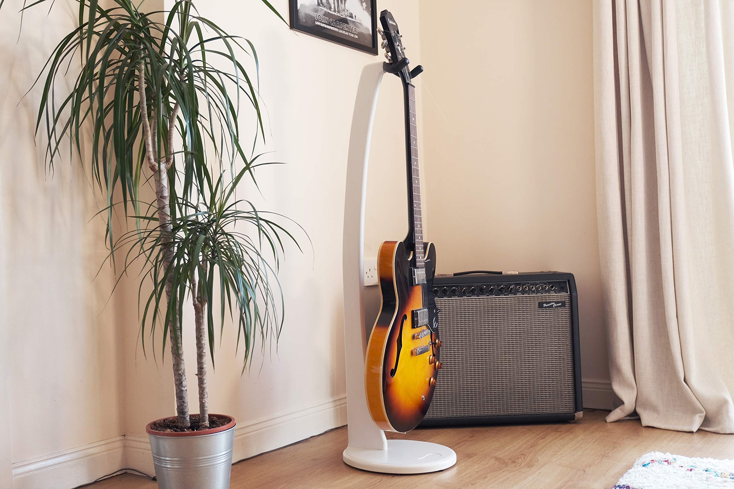 Premium Ruach GS-1 Wooden Guitar Stand - Universal Holder for Acoustic & Electric Guitars (White) - Perfect for Home, Studio & Stage Use