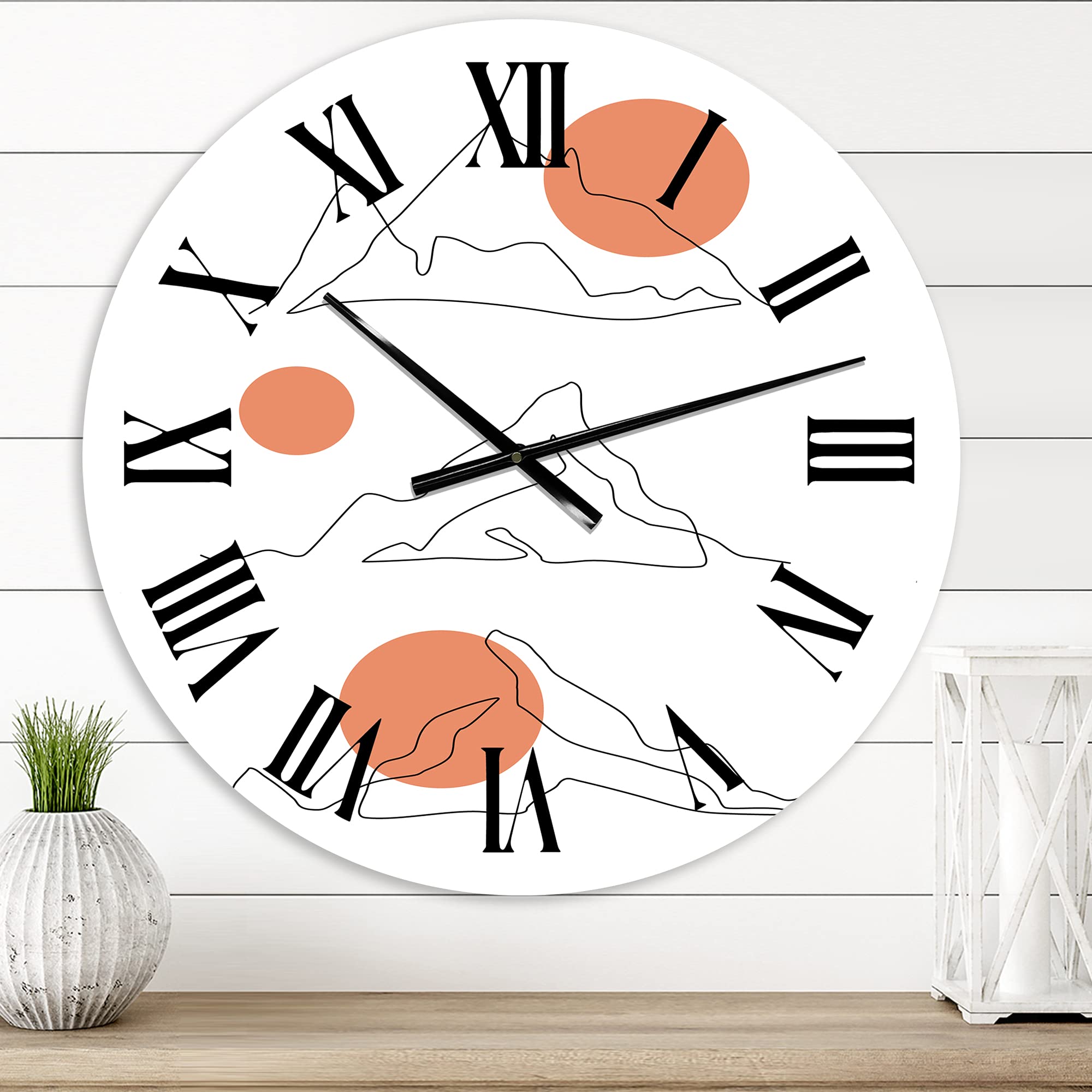 Abstract Mountain Range with Red Moons Wall Clock - Modern Large Fractal Design for Living Room, Bedroom & Office Decor | Silent Non-Ticking Battery Operated Contemporary Art Clock