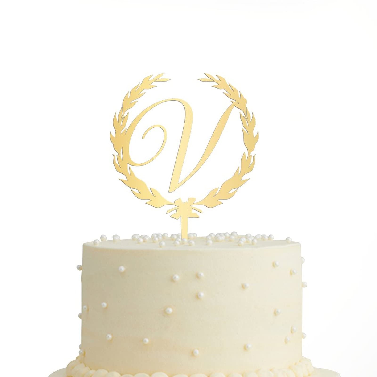 Custom Acrylic Gold Cake Topper with Initial Letter V - Vinisong Personalized Wedding, Anniversary & Birthday Cake Decoration - Perfect for Wreath Cake Decor, Party Supplies & Special Occasions