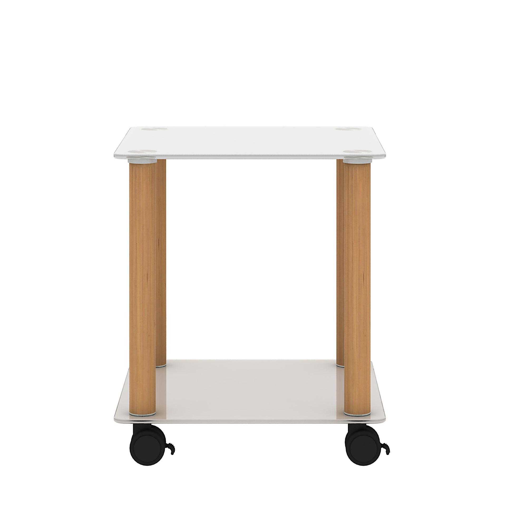 Modern White & Oak 2-Tier Side Table with Storage Shelf - Nightstand, End Table, Sofa Table for Living Room, Bedroom, Office - Space-Saving Design
