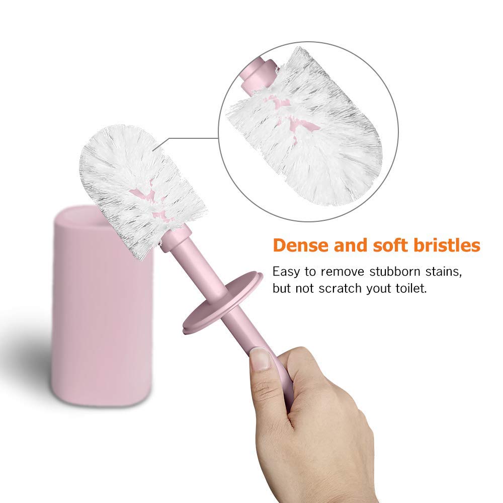 BOLLAER Toilet Brush and Holder Set - Modern Long Handle Toilet Bowl Brush with Stand for Bathroom Cleaning, Durable & Hygienic (Pink) | Perfect for Home, Apartment, RV & Office Bathrooms