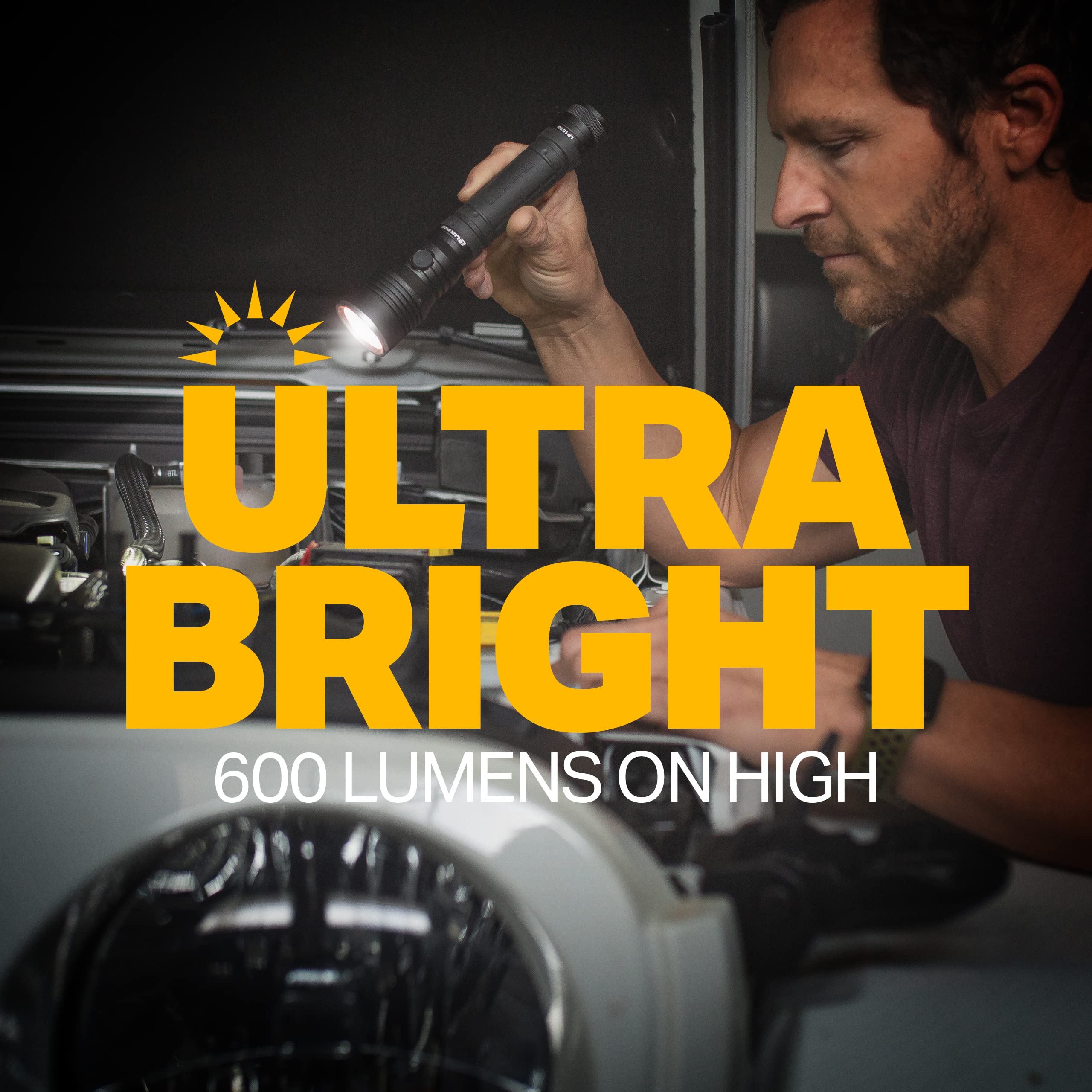 LUXPRO Bright 600 Lumen LED Handheld Flashlight with Patented TackGrip - Aircraft-Grade Aluminum, IPX4 Water-Resistant - Perfect for Camping, Hiking, Emergency & Outdoor Activities (Batteries Included)