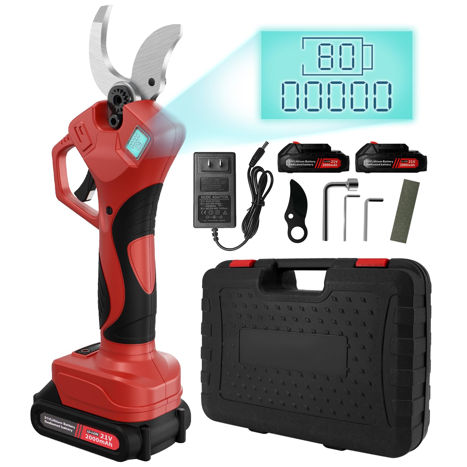 Electric Pruning Shears - Cordless Power Pruner with 2 Rechargeable Batteries, 50mm (1.96