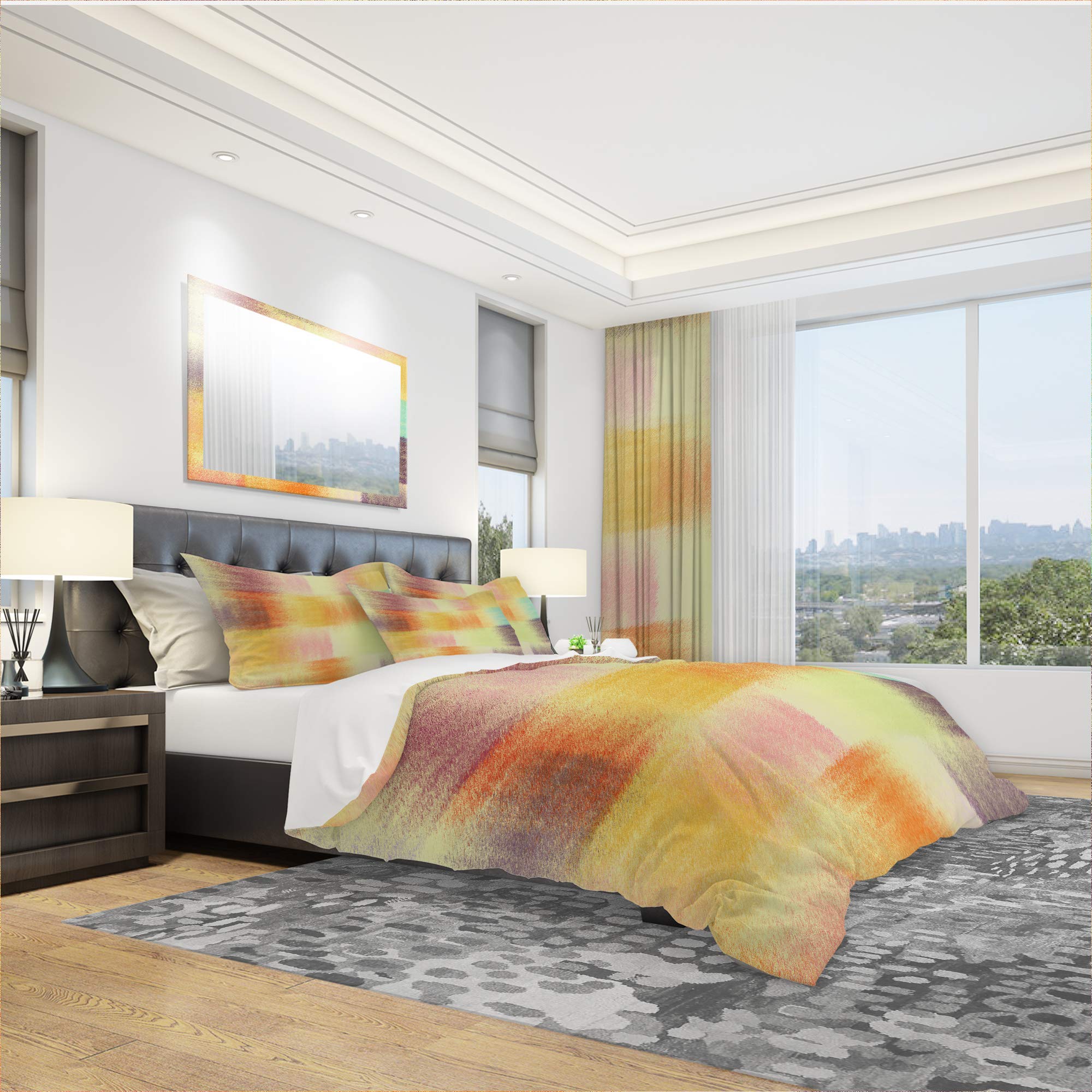 DesignQ Grunge Striped Quilt Colorful Abstract Duvet Cover Set - Modern Contemporary Bedding for Teens & Adults - Perfect for Boho Chic, Urban Loft & College Dorm Room Decor