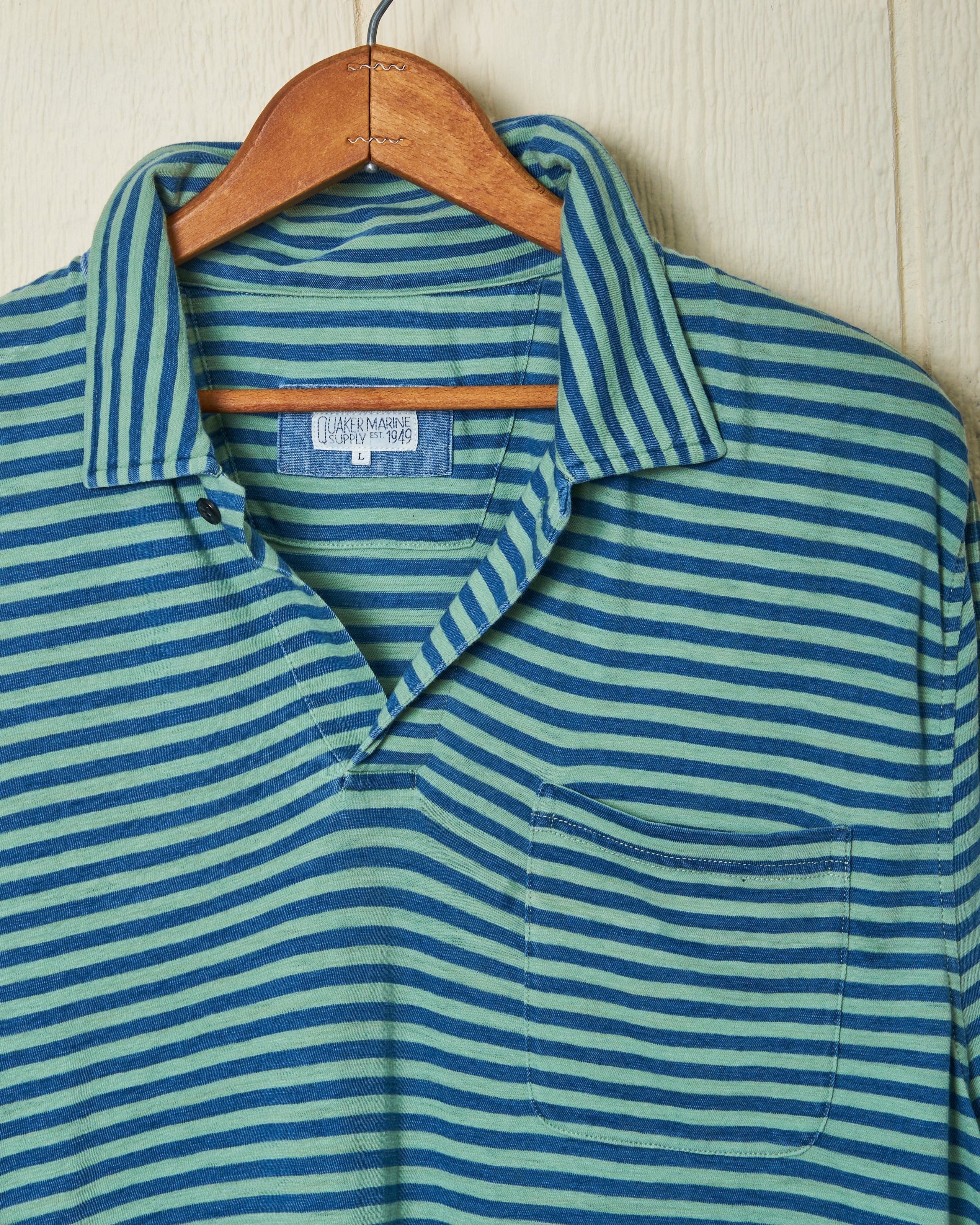 Long Sleeve Indigo Polo Shirt for Men - Faded Spruce & Navy Striped Casual Wear | Perfect for Office, Golf & Outdoor Activities