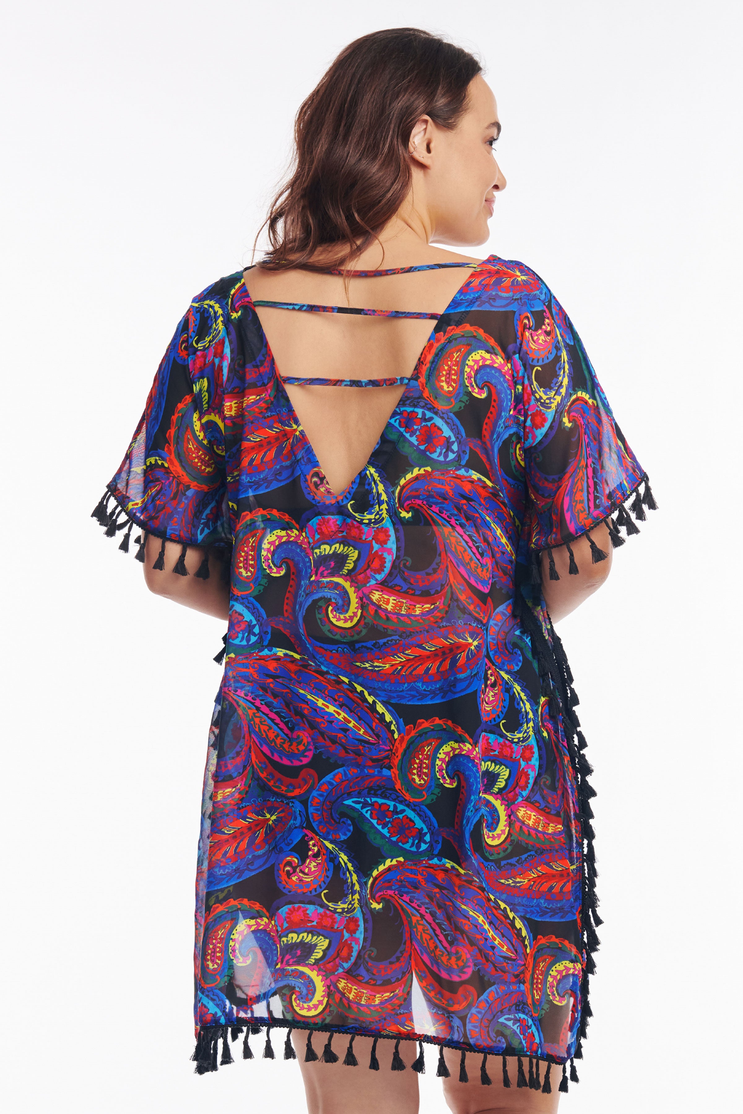 Plus Size Kaftan Coverup with Tassel Trim - French Paisley Print Beach Dress for Women | Perfect for Poolside, Vacation & Summer Outfits
