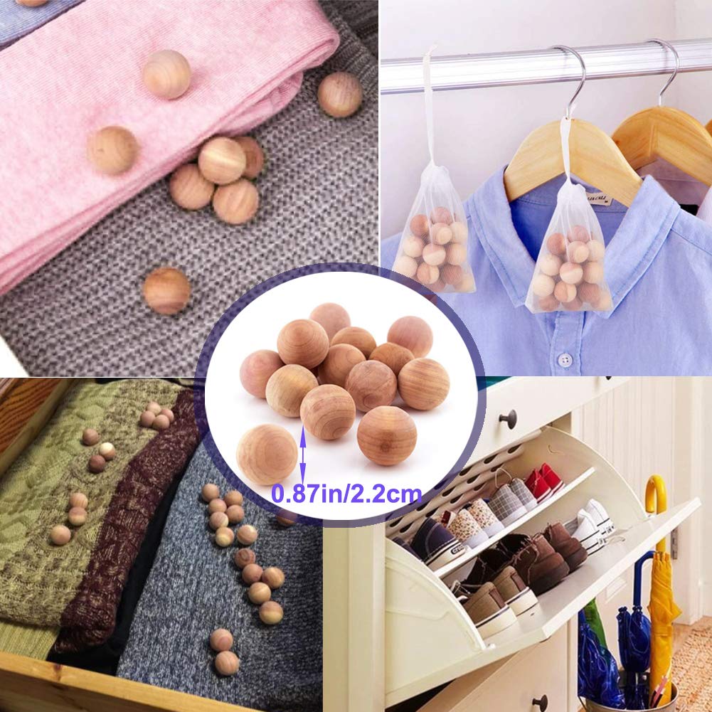 Natural Cedar Wood Balls for Closets & Drawers - 60 Pack with 2 Satin Storage Bags | Moth Repellent for Clothes, Blankets & Wool Storage | Fresh Scent for Wardrobes & Dressers