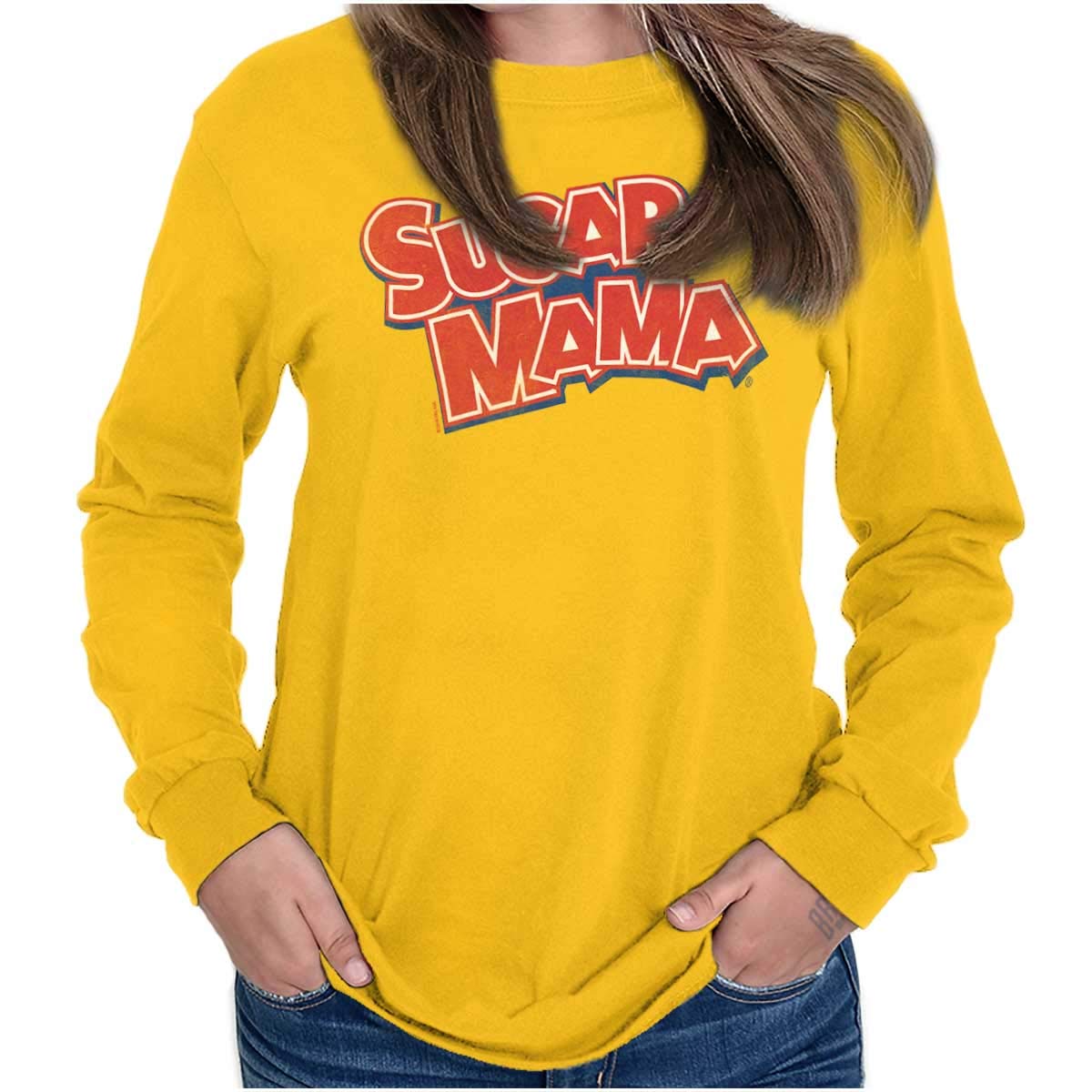Women's Long Sleeve T-Shirt with Sugar Mama Chocolate Candy Logo - Cute Foodie Graphic Tee for Casual Wear, Gifts & Chocolate Lovers