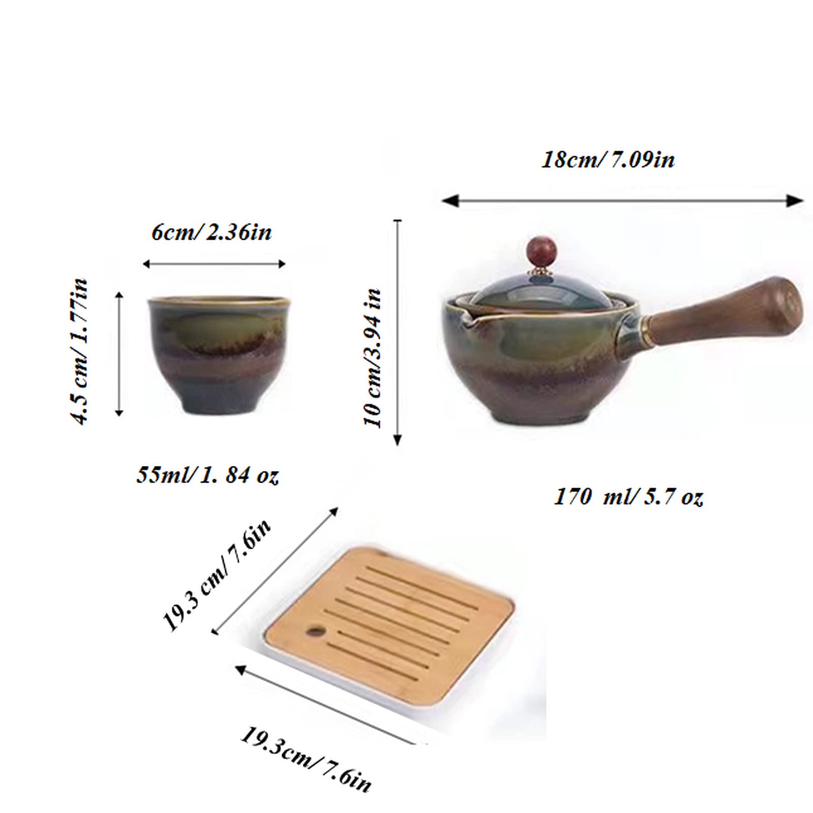Premium Ceramic Travel Tea Set - 360° Rotating Teapot with Infuser, 4 Cups & Bamboo Tray - Portable Chinese Kungfu Tea Gift Set with Carrying Case (Kiln Fired) - Perfect for Camping, Office & Home Tea Ceremonies