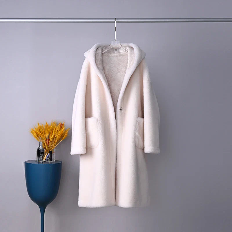 2023 Winter Women's Thick Hooded Lamb Wool Coat - Warm Shearling Overcoat Parka Jacket for Cold Weather | Outdoor Activities & Daily Wear