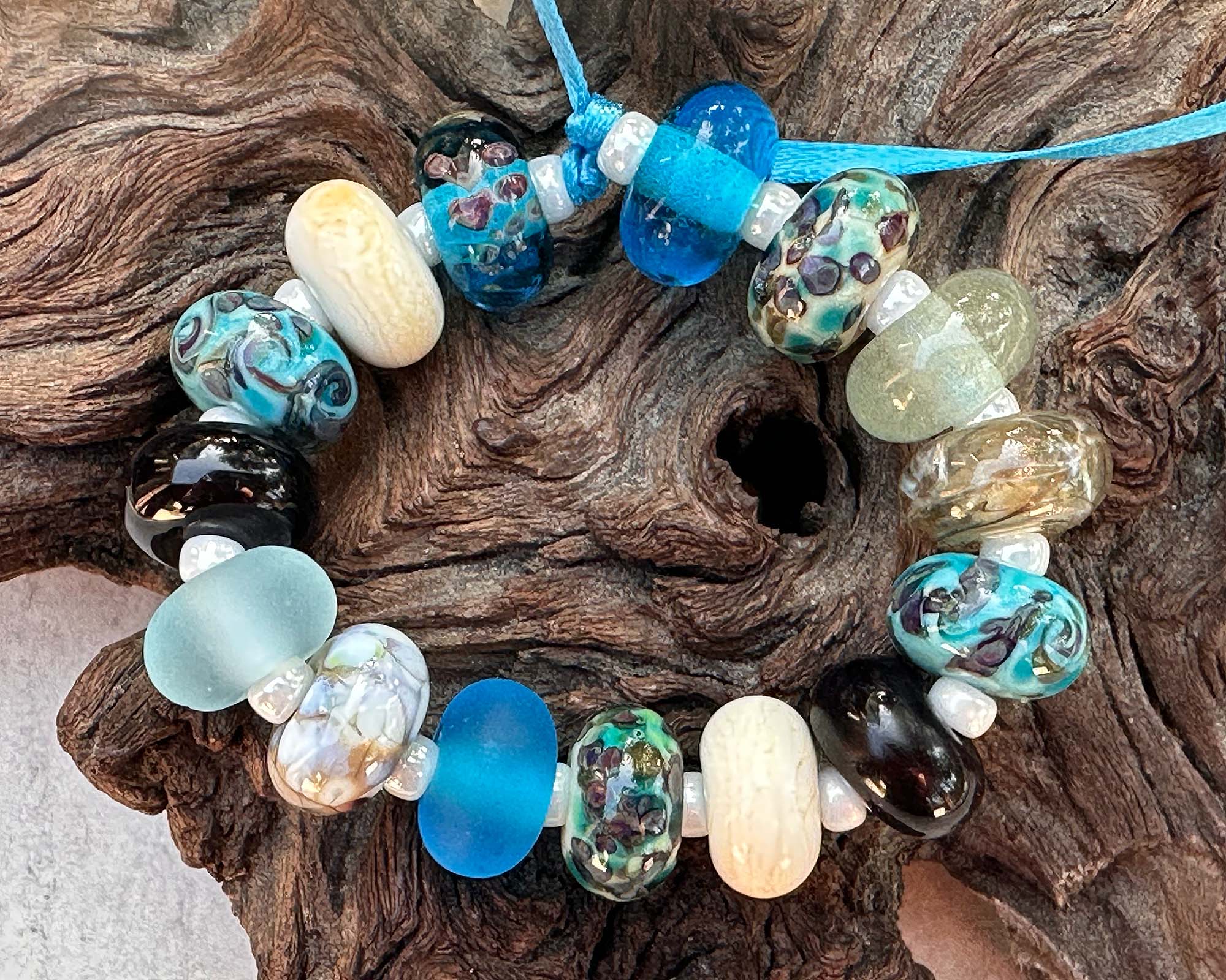 13pcs Turquoise Mosaic Glass Lampwork Beads Set for Jewelry Making - DIY Bracelet, Necklace & Craft Projects (SRA Certified)