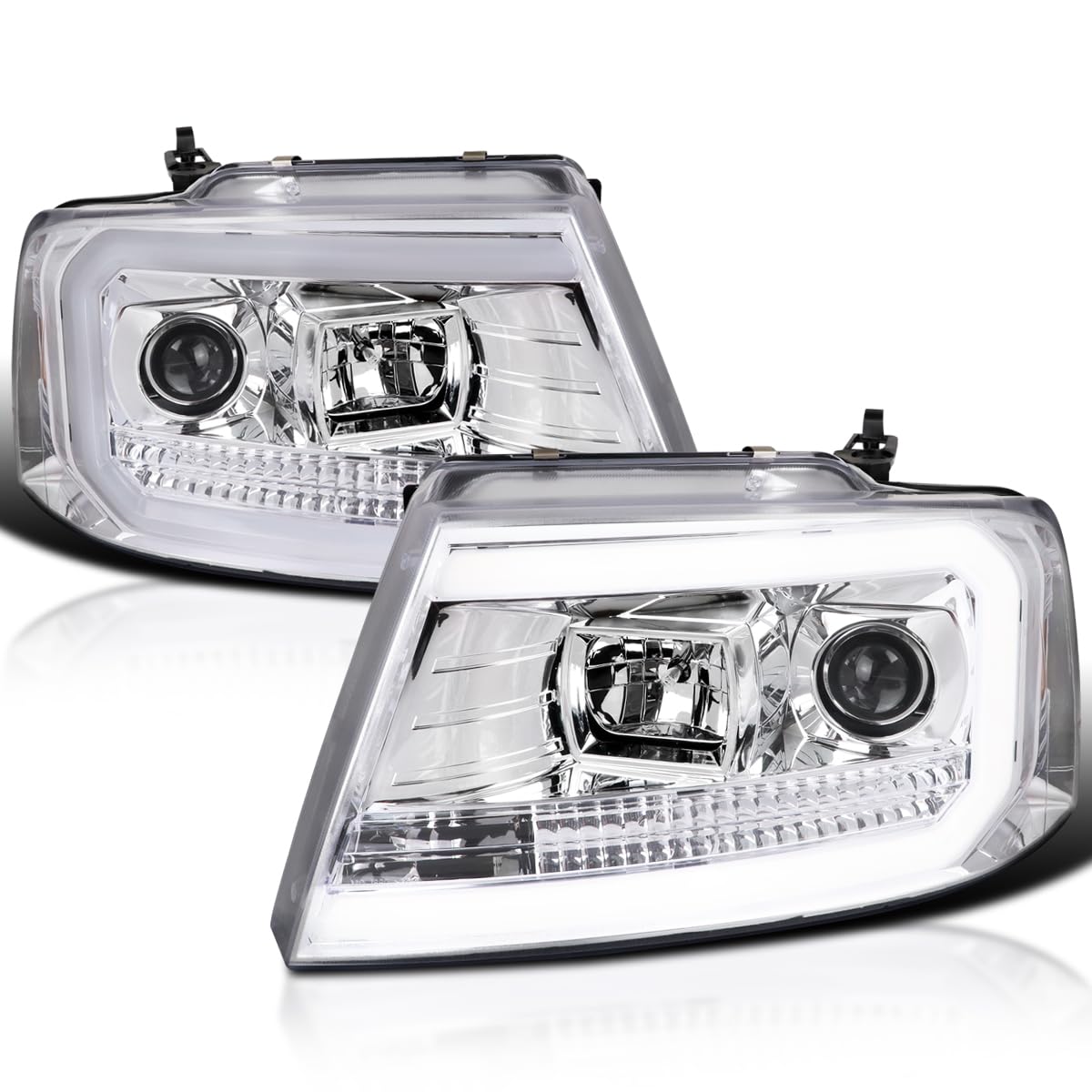 Spec-D Tuning Chrome LED Projector Headlights for 2004-2008 Ford F-150 & 2006-2008 Lincoln Mark LT - High Performance Headlamp Assembly (Left+Right Pair) - Upgrade Your Night Driving Experience with Bright LED Lighting