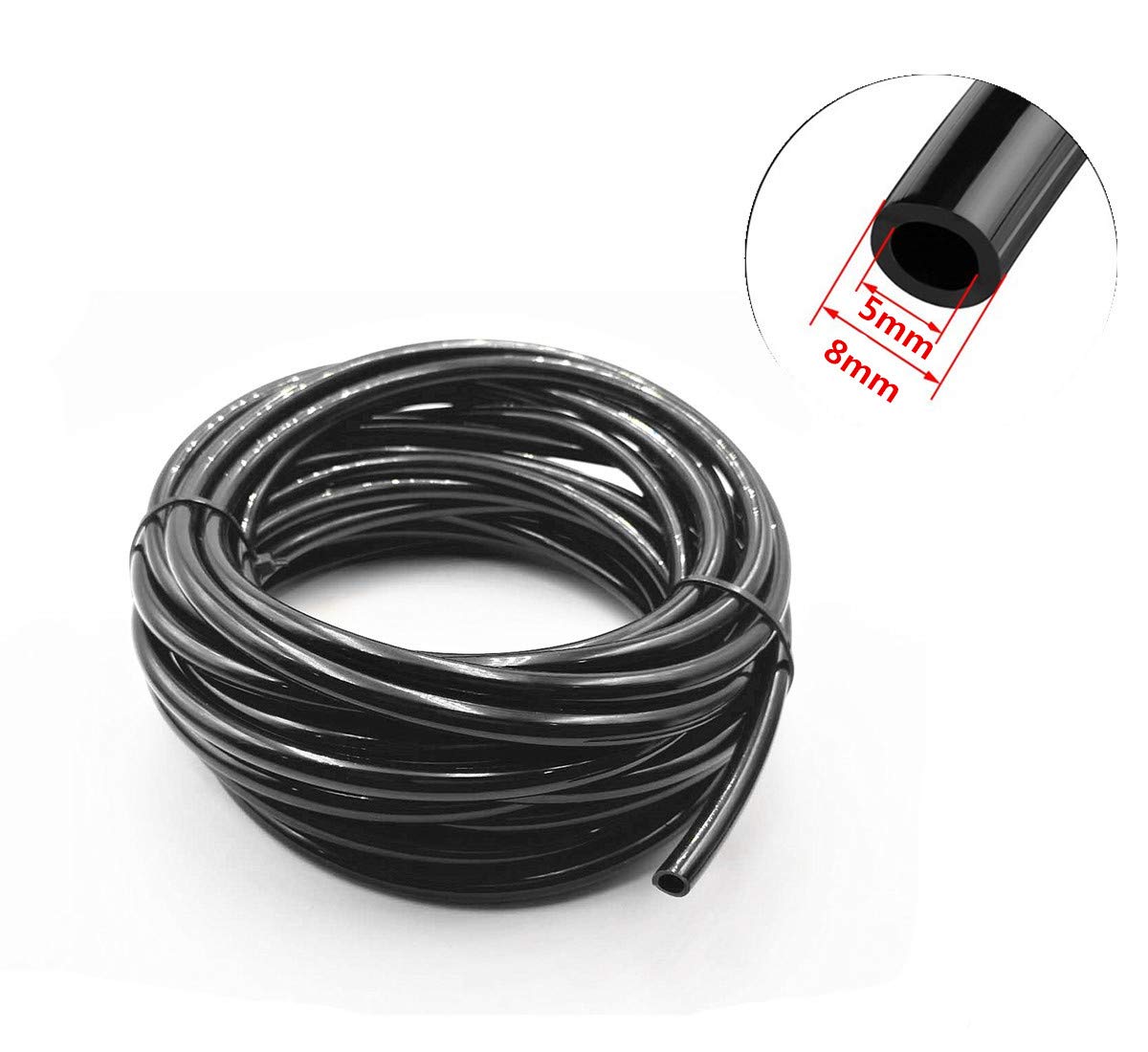 **XJS 8x5mm Black Polyurethane (PU) Air Hose Tube - 5M Length - High Pressure Pneumatic Tubing for Air Compressors, Spray Guns & Industrial Tools**