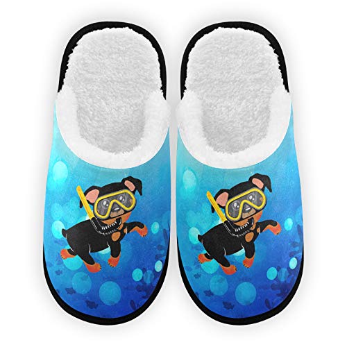 **Cozy Plush Lined Slippers for Men & Women - Warm Coral Fleece House Shoes with Diving Dog Design, Indoor/Outdoor & Spa Use**    *(Perfect for Relaxing at Home, Lounging, Spa Days, or Quick Outdoor Errands)*