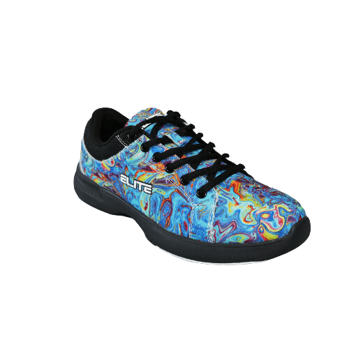 ELITE Women's Blue Swirl Bowling Shoes with Lace-Up Closure & Slide Soles for Right & Left Feet - Perfect for League Play, Tournaments & Casual Bowling Nights