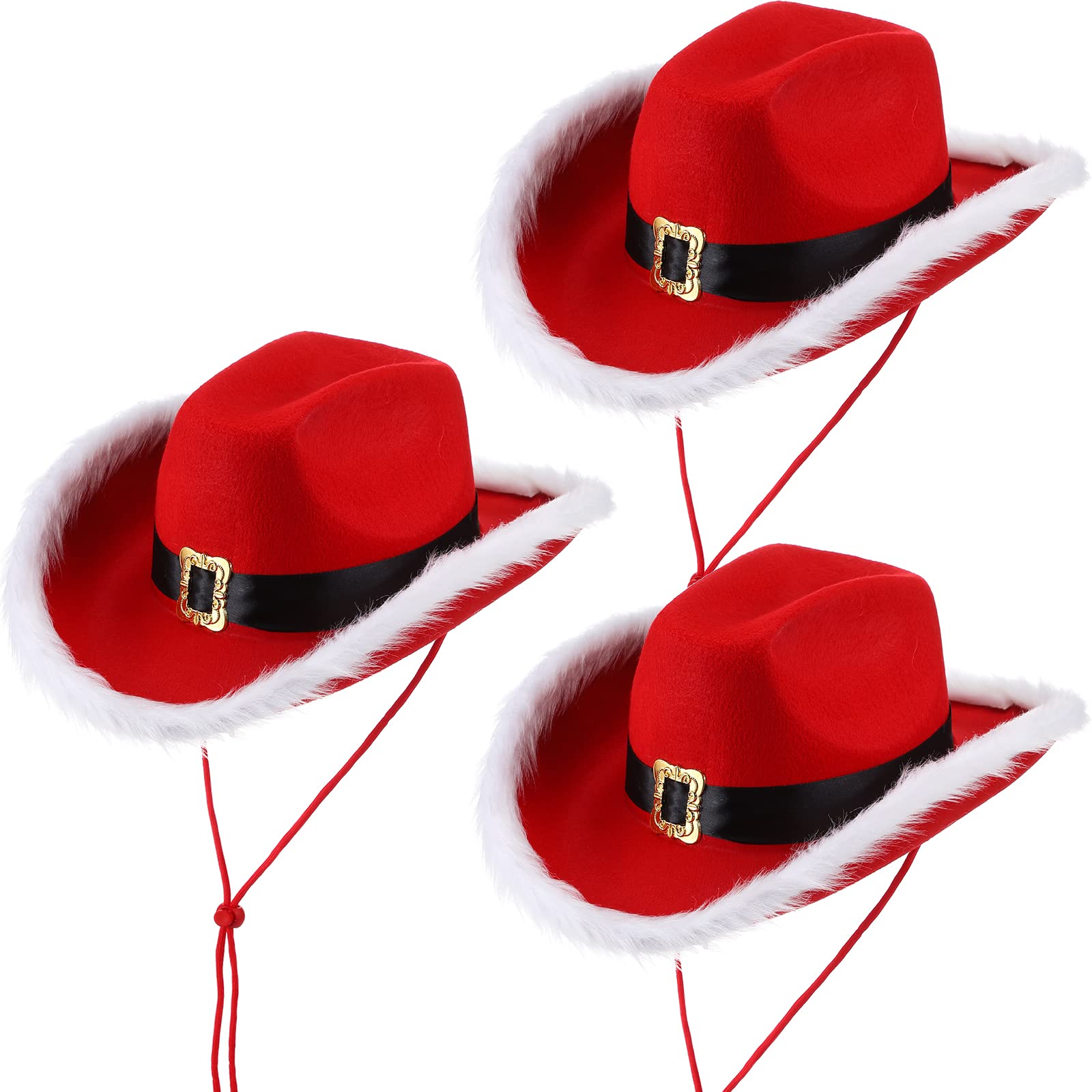 Boyiee 3-Piece Santa Christmas Cowboy Hat Set - Unisex Western Hats for Men & Women - Perfect for Holiday Parties, Festive Costumes & Christmas Photo Props
