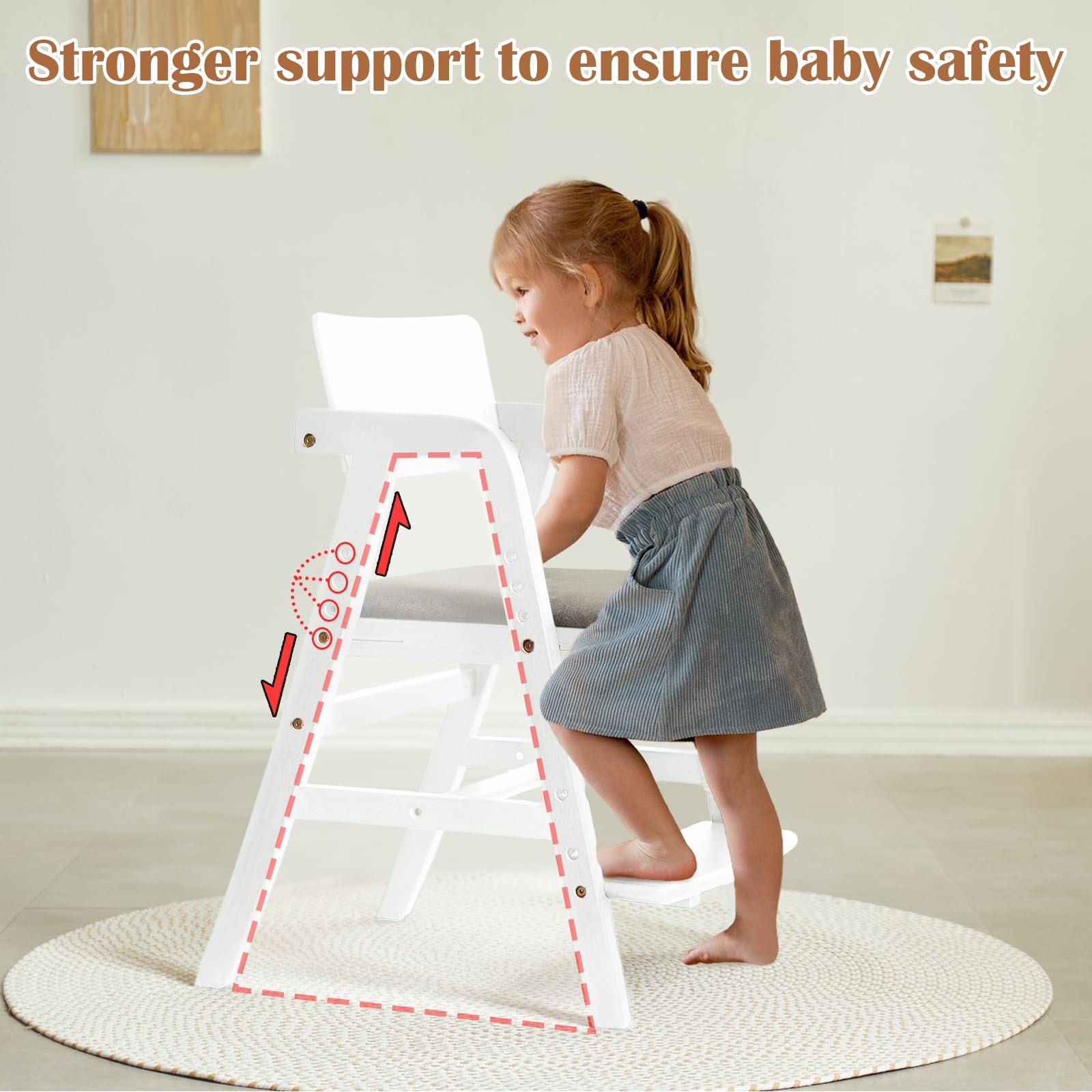 Premium Solid Wood Toddler High Chair - Adjustable Height Growing Chair for Kids, Convertible Dining & Study Chair - Perfect for Mealtime, Learning & Play