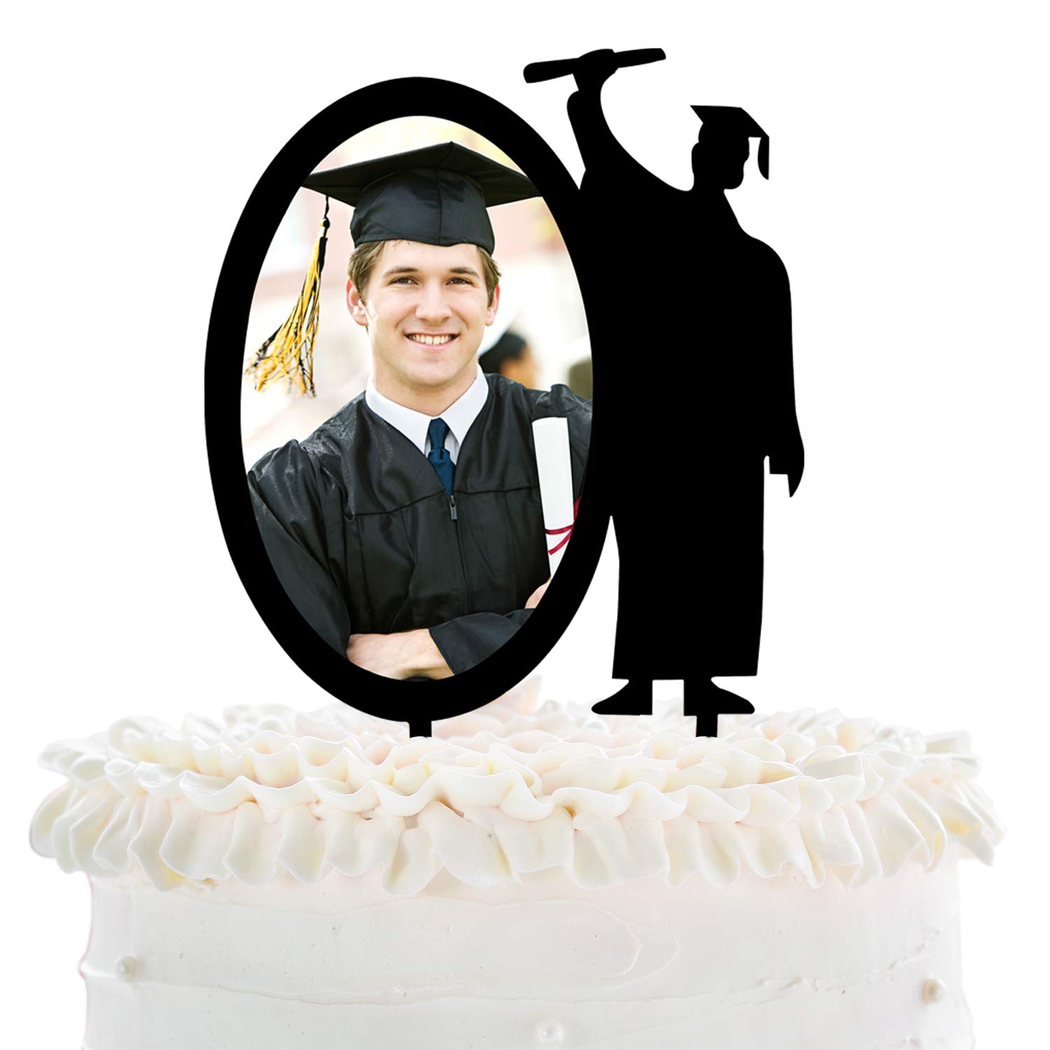 2024 Graduation Cake Topper - Black Acrylic Photo Frame for Graduation Party Decor - Class of 2024 College Grad Celebration - Perfect for Graduation Cakes, Dessert Tables & Commencement Party Decorations