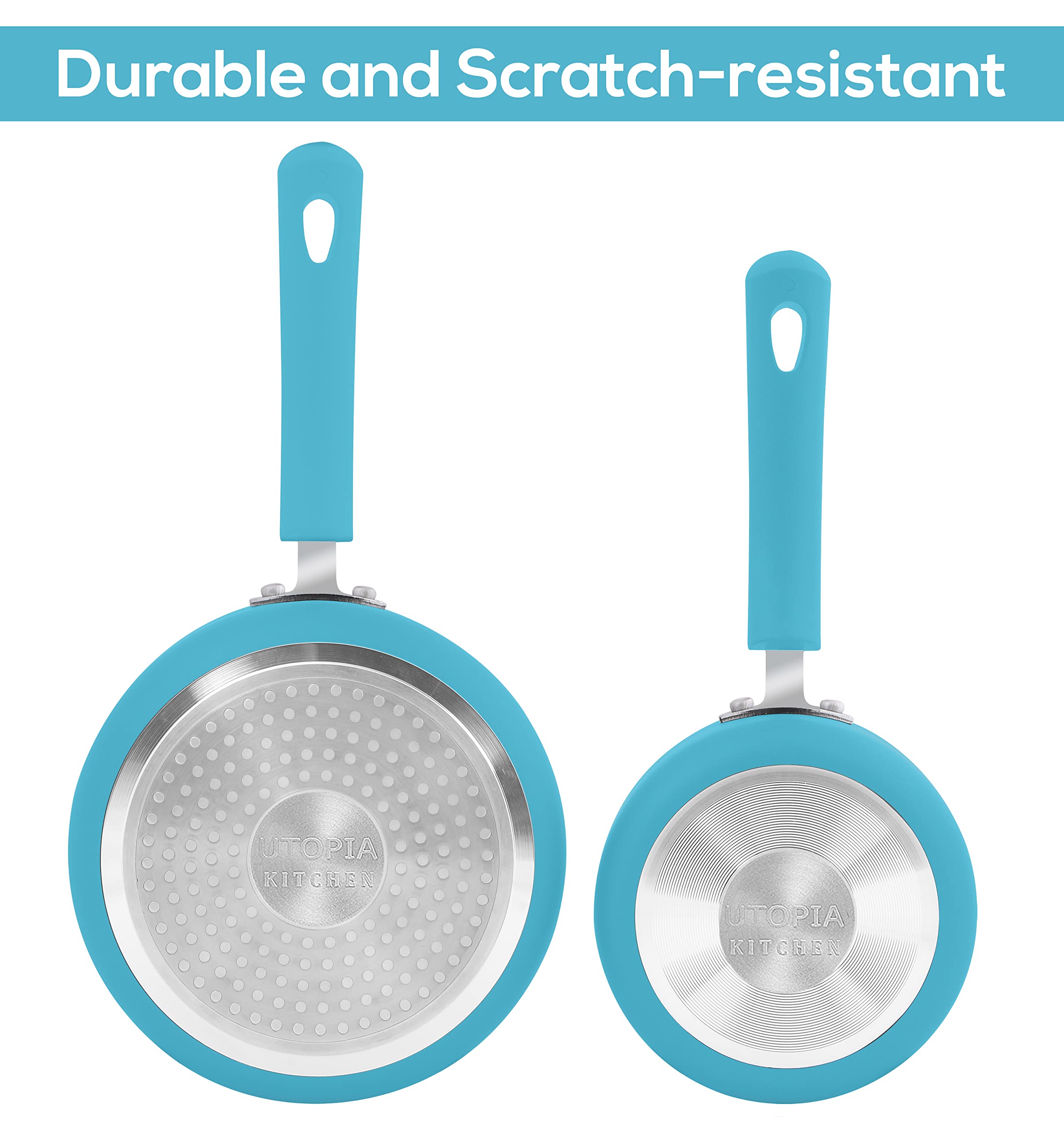 Utopia Kitchen Nonstick Stock Pot Saucepan Set with Lids - 1 Quart & 2 Quart Multipurpose Cooking Pots for Soup, Pasta, Stew - Turquoise & Black - Perfect for Home, Restaurant & Professional Kitchens