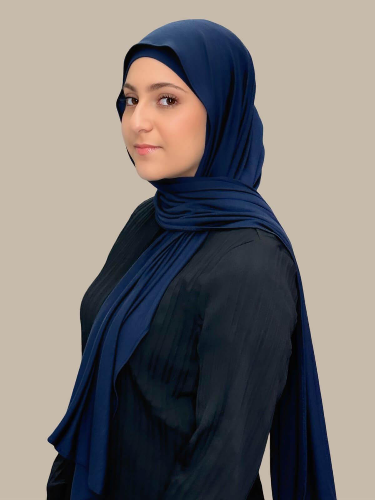 Premium Jersey Hijab for Women - Soft & Breathable Modest Scarf in Navy Blue - Perfect for Daily Wear, Work, and Prayer