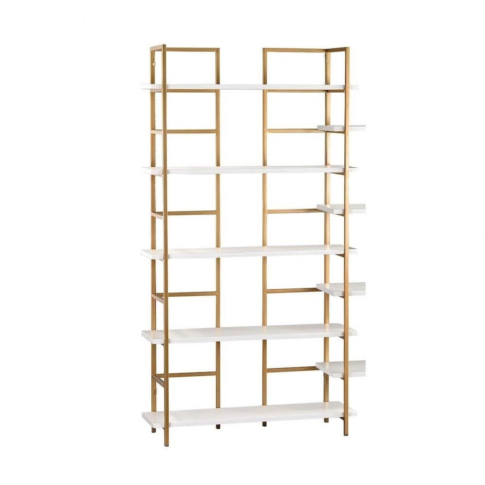 White and Gold Kline Shelving Unit - Modern Storage Rack for Living Room, Bedroom, or Office Organization