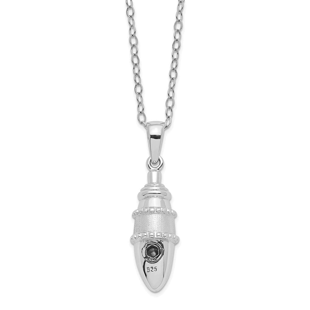 Sterling Silver Rhodium-Plated Beaded Bullet Pendant Necklace - 18 Inch Elegant Ash Holder for Cremation Jewelry - Perfect for Memorials & Keepsakes