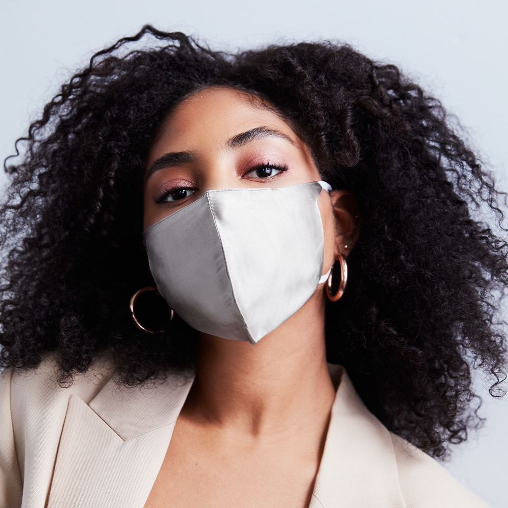 Luxury Silk Face Mask in Silver - Breathable & Comfortable for Daily Wear, Travel, and Special Occasions