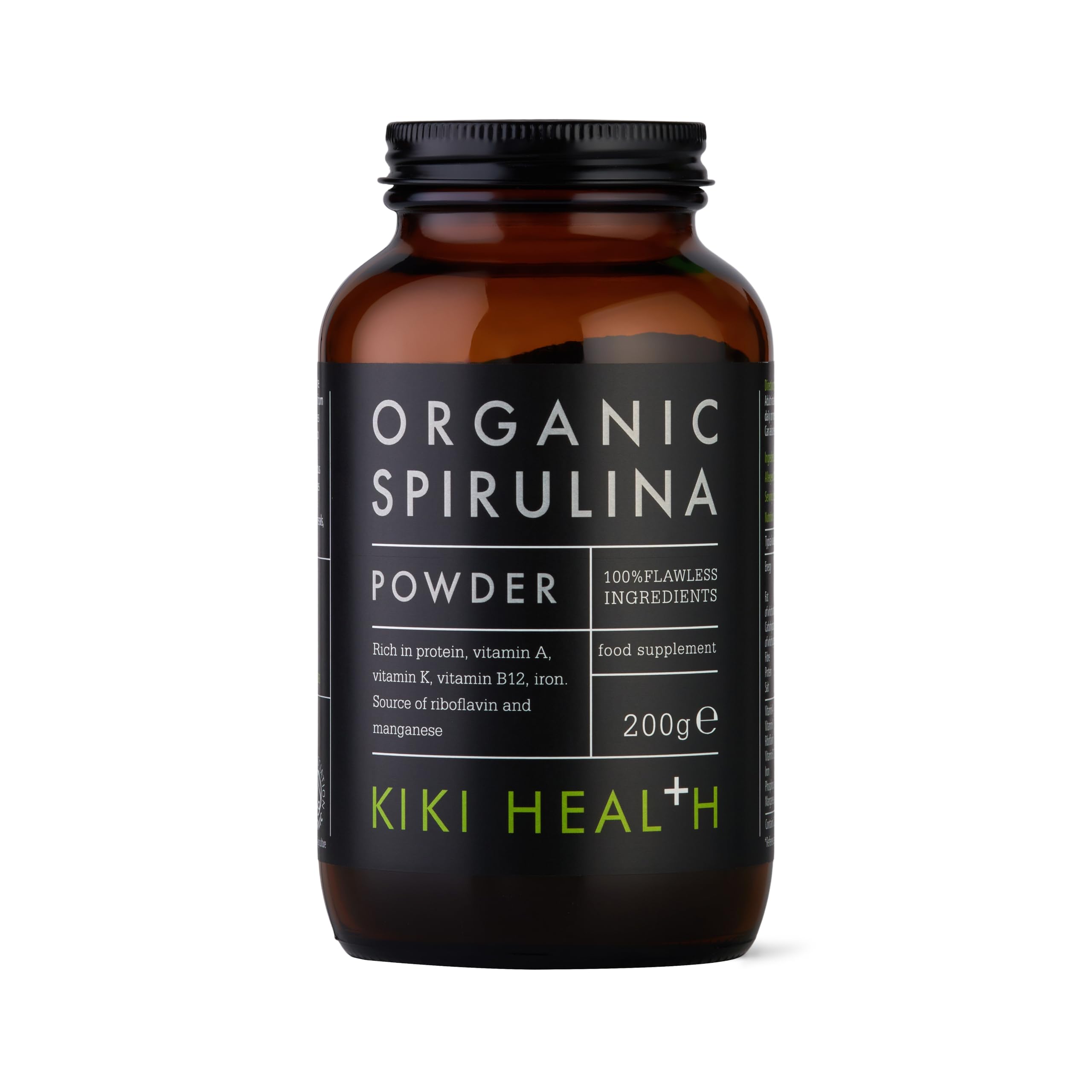 KIKI Health Organic Spirulina Powder 200g - Premium Superfood for Immune Support & Energy Boost - Rich in Protein, Vitamins A, K, B12 & Iron - Vegan & Vegetarian Friendly - Great for Smoothies, Juices & Wellness Shots